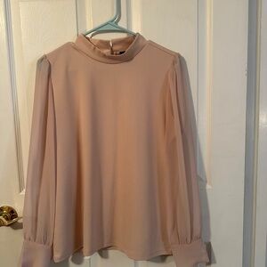 Ann Taylor Blush Pink Long Sleeve Mock Neck Blouse